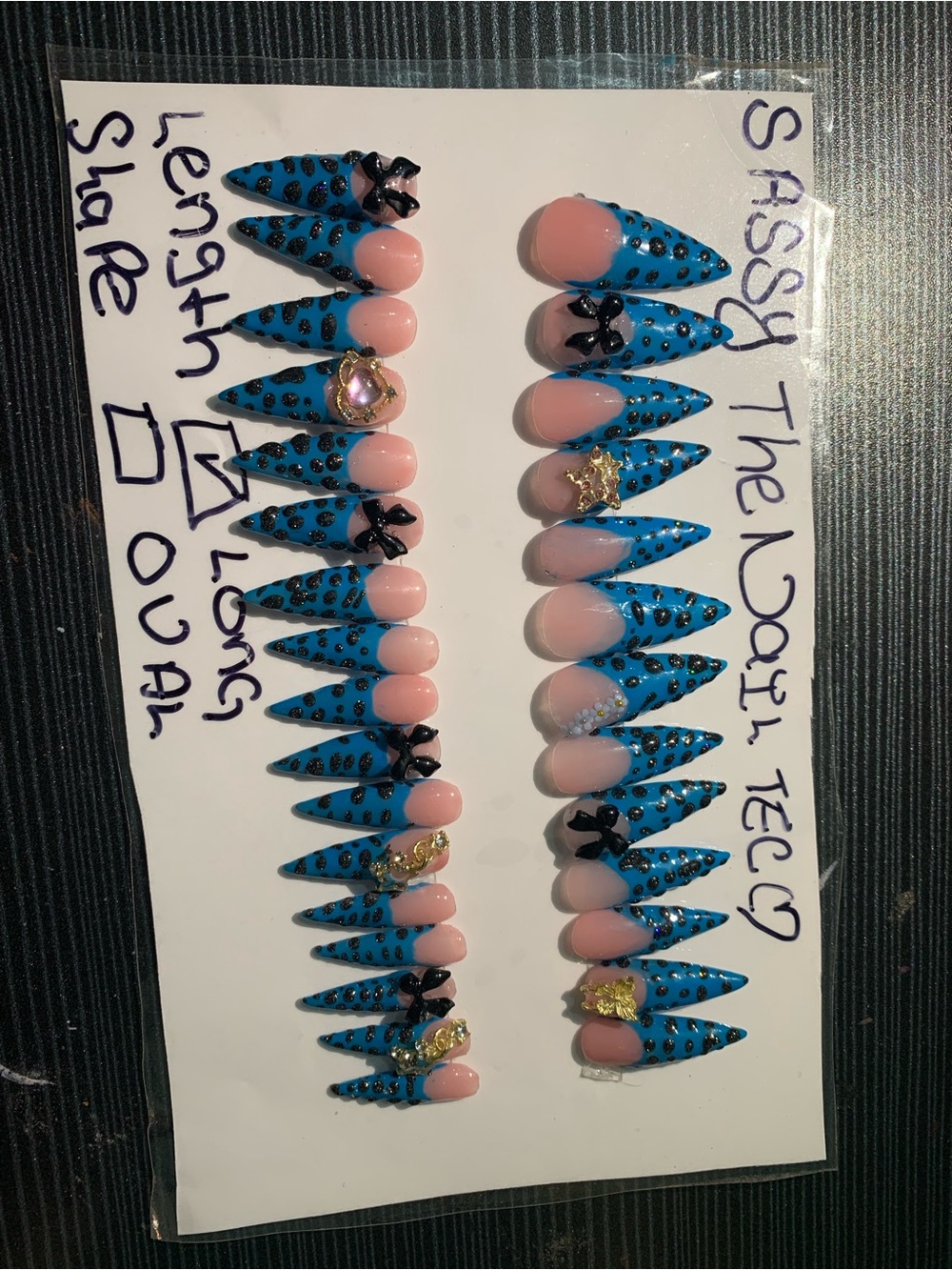 Blue & Pink  Rhinestone Press-On Nails - Picture 2 of 16